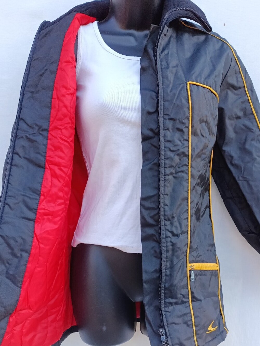 Men's Black Bombardier 1970s Vintage Ski-doo Insulated Jacket w Yellow Trim Sz S